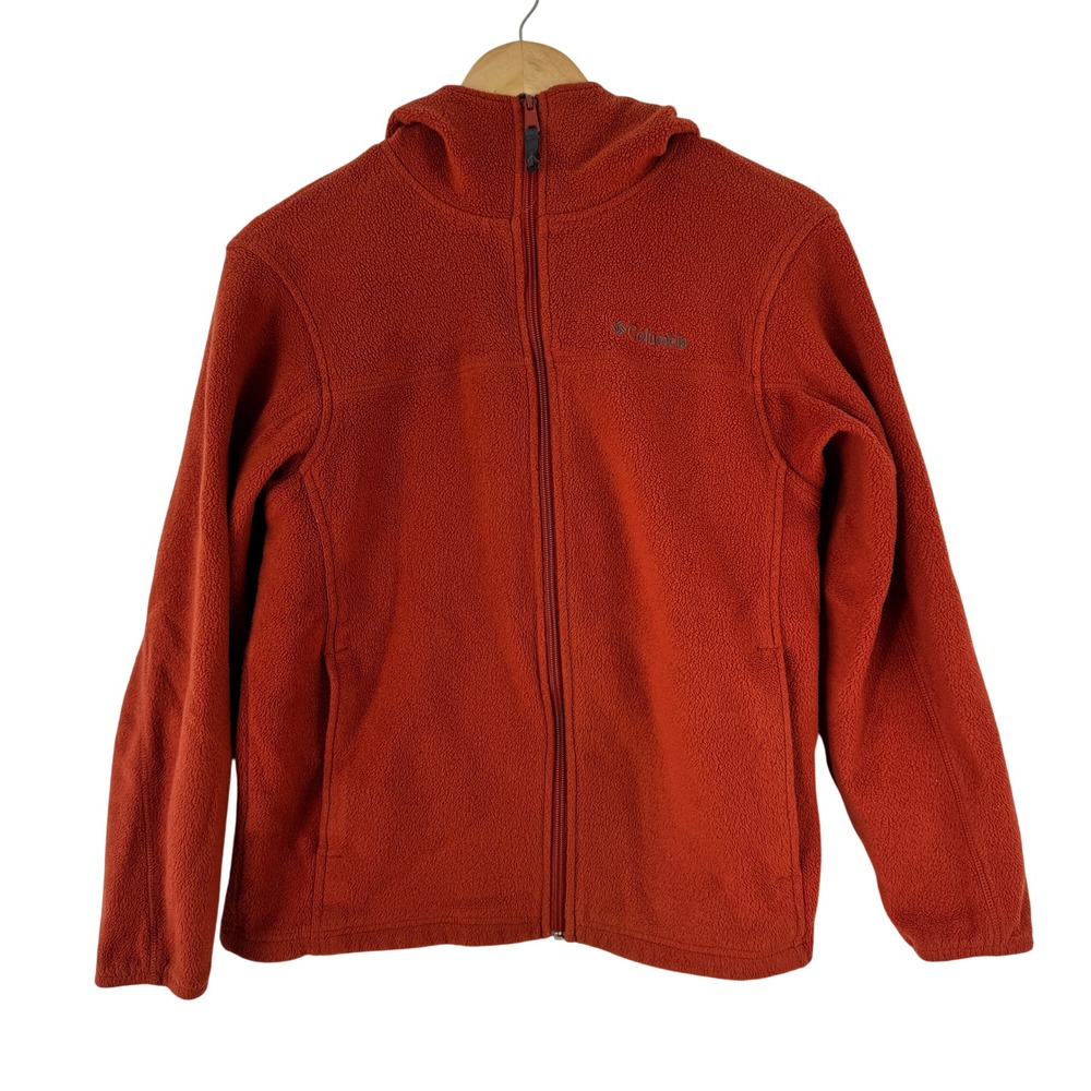Columbia Youth Fleece Hooded Jacket Red Full Zip Outdoor Activewear Size‎ 14 16